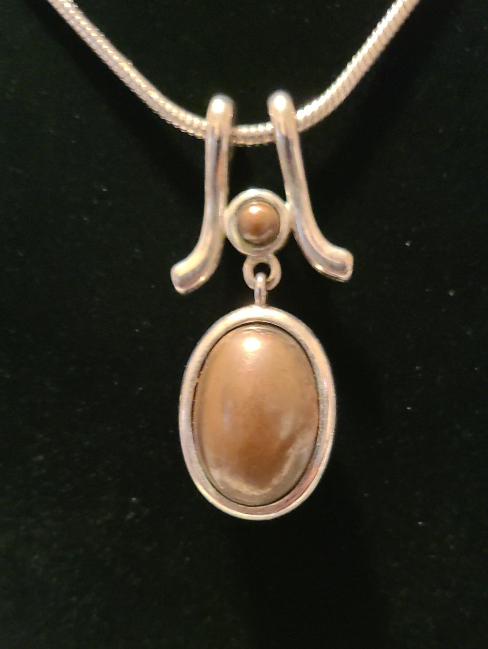 Vintage Liz Claiborne Cabochon Necklace Silver Tone Snake Chain